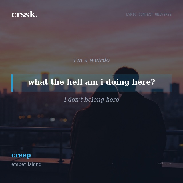 Exquisite lyric quote picture card for "what the hell am i doing here?" from the song "creep" by ember island