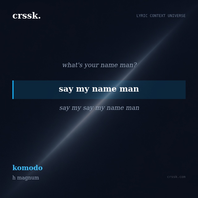 Exquisite lyric quote picture card for "say my name man" from the song "komodo" by h magnum