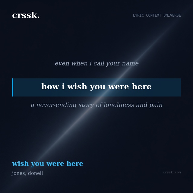 Exquisite lyric quote picture card for "how i wish you were here" from the song "wish you were here" by jones, donell