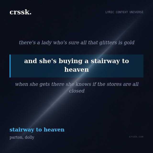 Visual quote poster card for: "she's buying a stairway to heaven" from Stairway to Heaven by Led Zeppelin