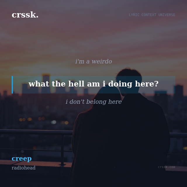 Exquisite lyric quote picture card for "what the hell am i doing here?" from the song "creep" by radiohead