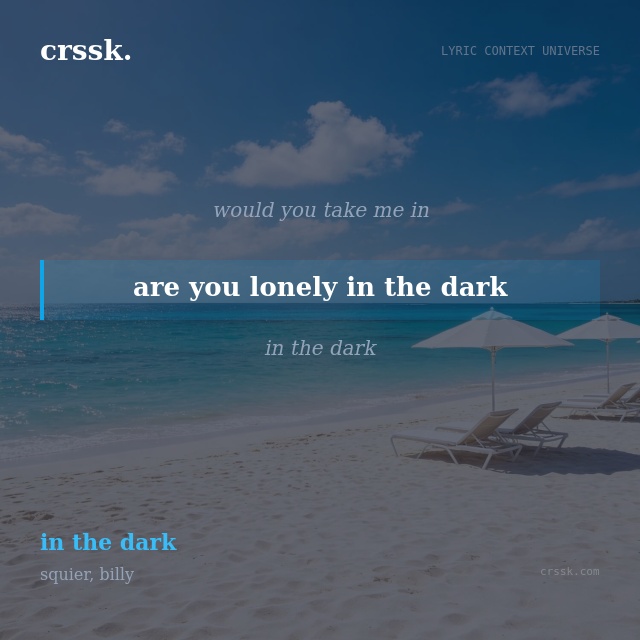 Exquisite lyric quote picture card for "are you lonely in the dark" from the song "in the dark" by squier, billy